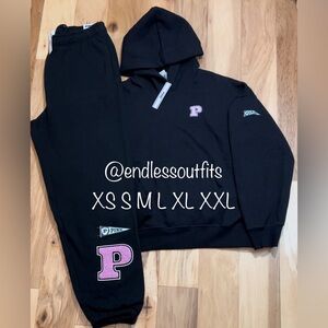 VS PINK BLACK TEAM SPIRIT JOGGER SWEATPANTS OUTFIT & HOODIE SET